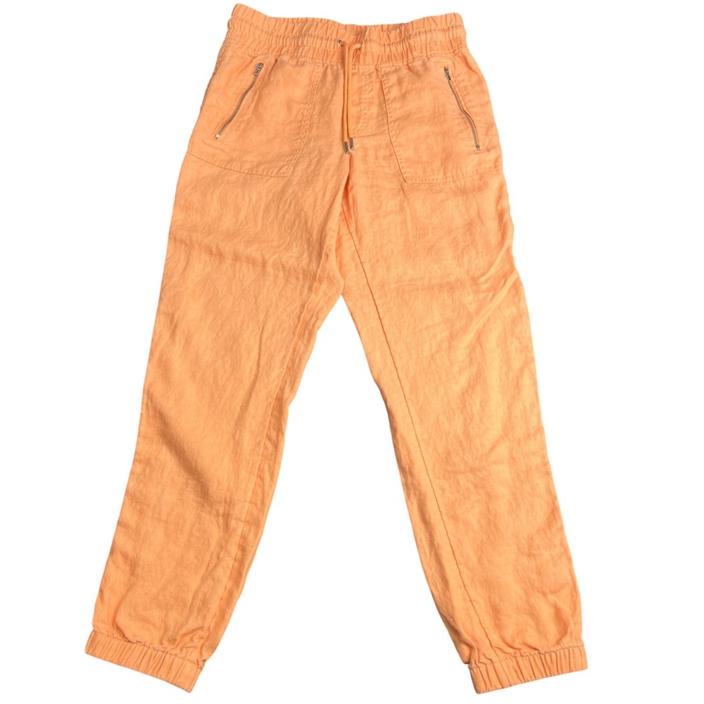 Athleta Cabo Linen Jogger Pants Orange 100% Linen Size 4 Casual Summer Travel